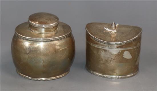 Two silver tea caddies, including late Victorian, tallest 83mm.